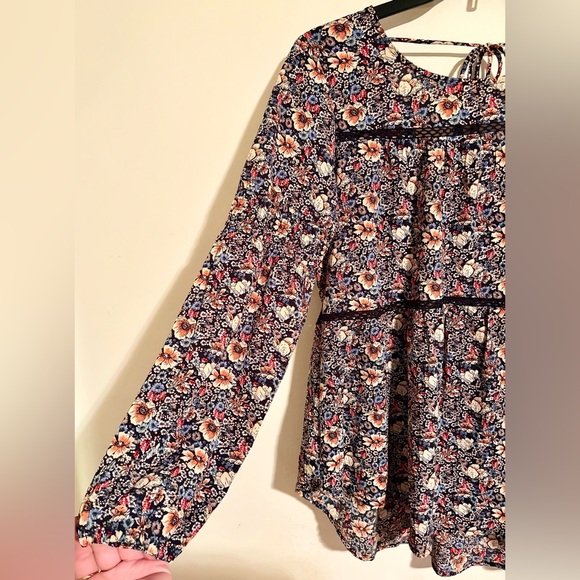 Women’s Knox Rose Multicolor Floral Tie Back Blouse with Tassels Sz XS Oversized - Picture 3 of 16